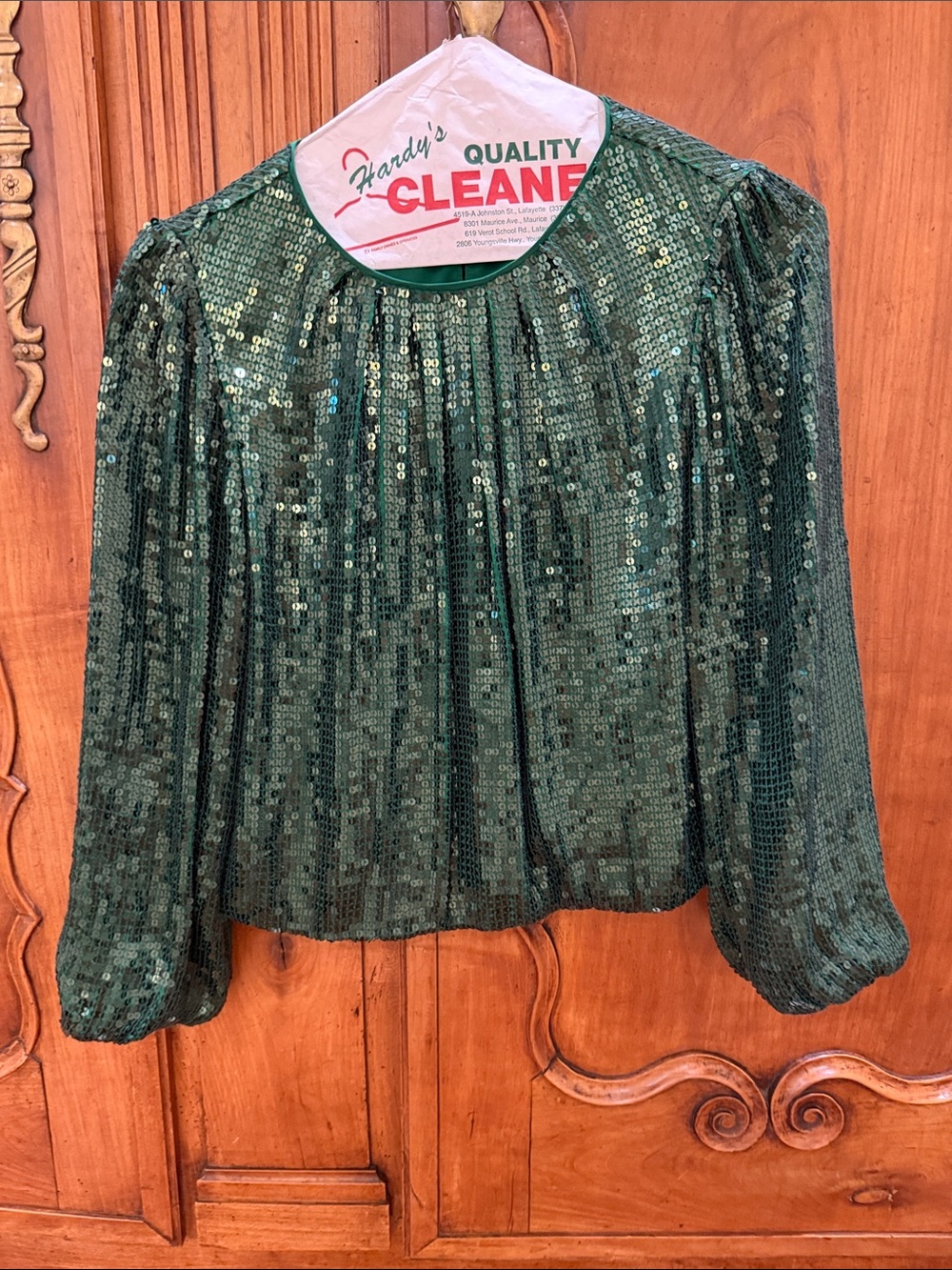 Alice + Olivia Emerald Green Sequin Long-Sleeve Blouse